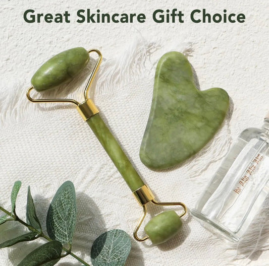 Gua Sha Facial Tools & Jade Roller Set for Skin Care, Reduce Puffiness and Improve Wrinkles, Guasha Tool for Face, Gua Sha Stone Self Care Gift for Woman Man
