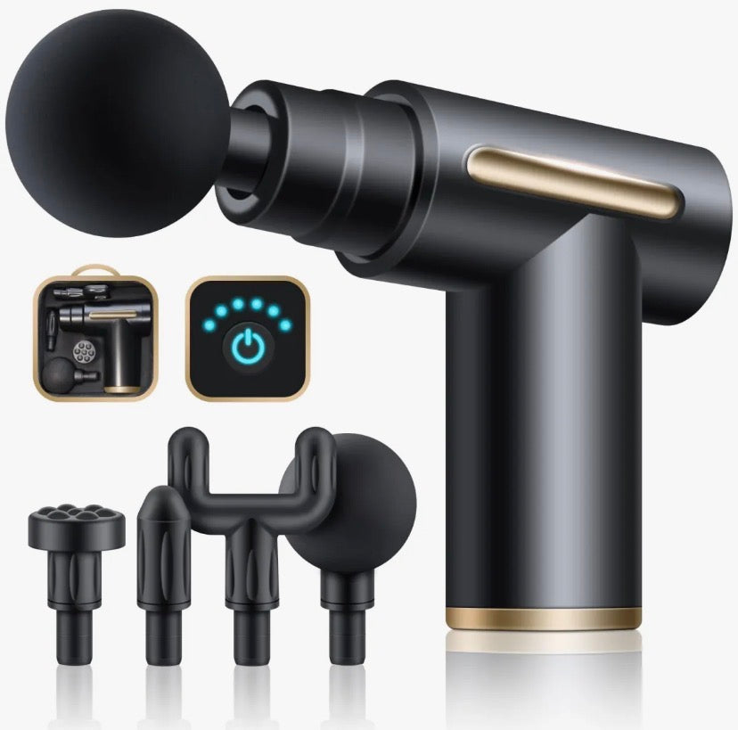 Premium Muscle Massage Gun for Deep Tissue Pain Relief – 4 Interchangeable Heads, Adjustable Speed, Quiet Motor, Cordless Rechargeable Body Massager for Sports Recovery, Gym, Fitness, Neck, Back, Leg & Shoulder Relaxation