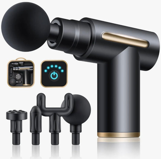 Premium Muscle Massage Gun for Deep Tissue Pain Relief – 4 Interchangeable Heads, Adjustable Speed, Quiet Motor, Cordless Rechargeable Body Massager for Sports Recovery, Gym, Fitness, Neck, Back, Leg & Shoulder Relaxation