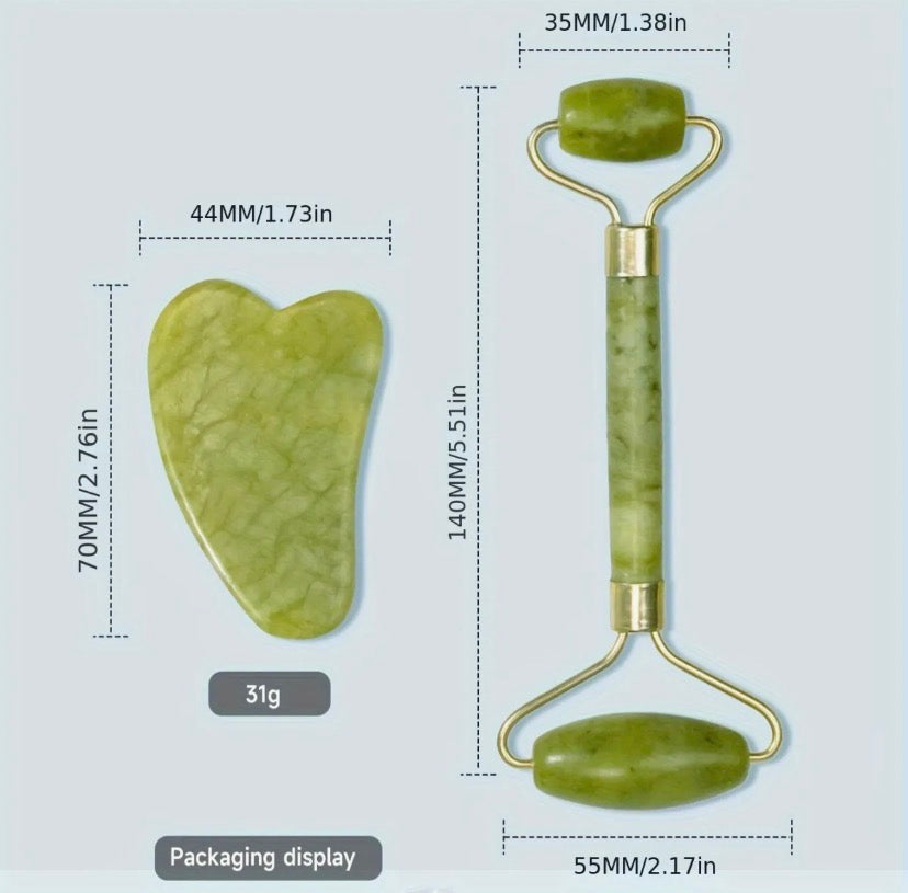 Gua Sha Facial Tools & Jade Roller Set for Skin Care, Reduce Puffiness and Improve Wrinkles, Guasha Tool for Face, Gua Sha Stone Self Care Gift for Woman Man